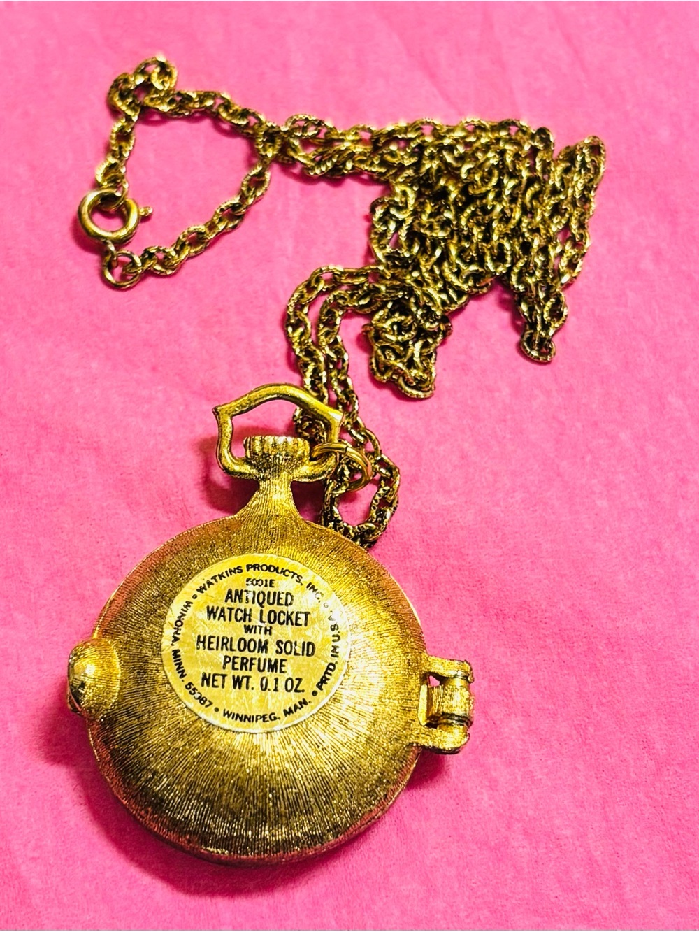 Mary Chess Locket for Watkins Solid Perfume Brown Rhinestones Pocket Watch Motif - Picture 3 of 4